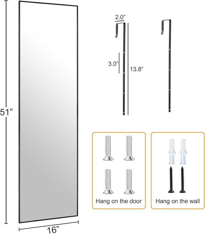 Ruomeng 51x16 Inch Full Length Door Hanging Mirror, Rectangle Full Body Mirror - Image 4