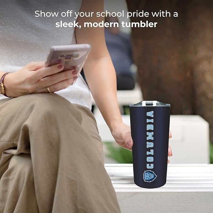 Campus Colors NCAA Stainless Steel Tumbler perfect for Gameday - 18 oz - Double Walled - Keeps Drinks Perfectly Insulated (Columbia Lions - Navy)