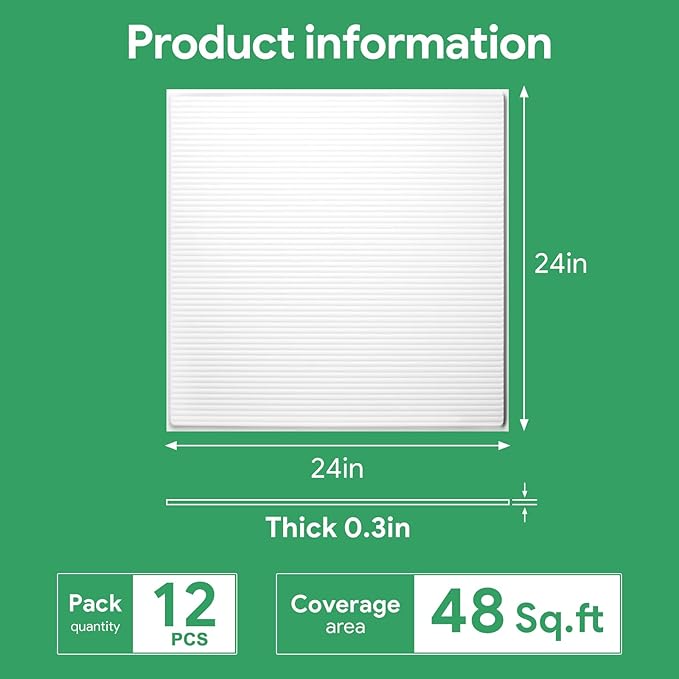 12 PCS 2ft x 2ft PVC White Slat Decorative Ceiling Tiles, Fluted Drop Ceiling - Image 4