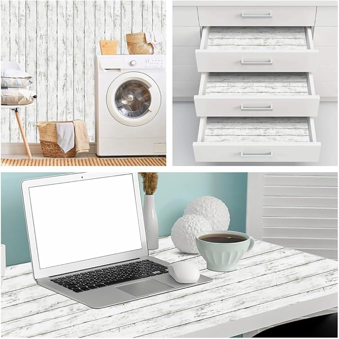 Arthome 23.6 x 200 inches White Gray, Peel and Stick Wallpaper, Wood Contact - Image 5