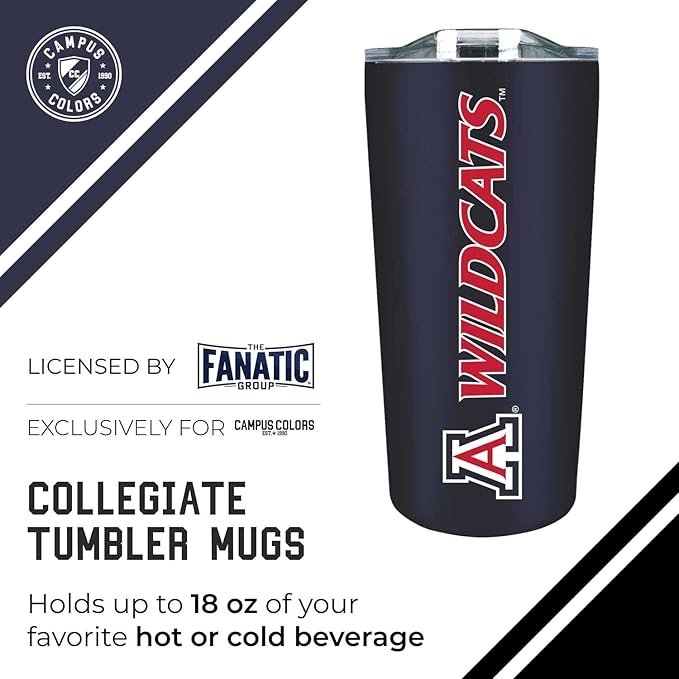 Campus Colors NCAA Stainless Steel Tumbler perfect for Gameday - 18 oz - Double Walled - Keeps Drinks Perfectly Insulated (Arizona Wildcats - Navy)