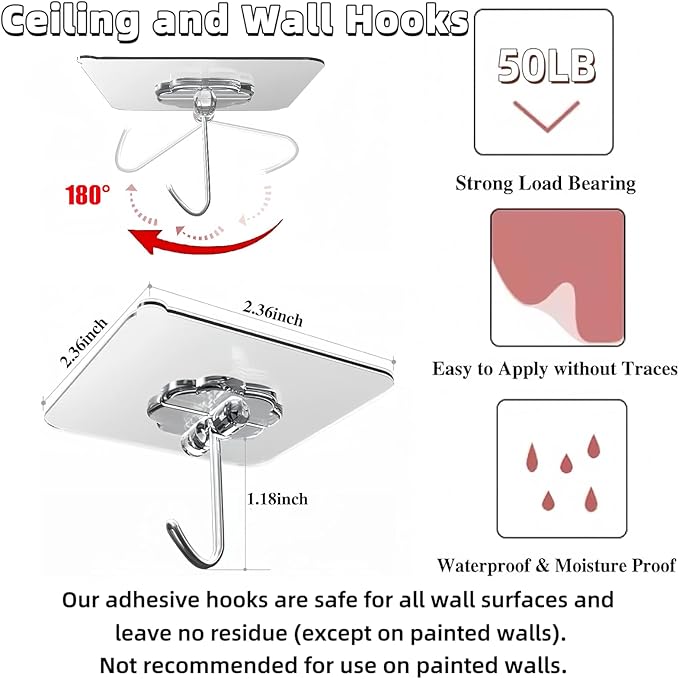 DDMY 100 Pack Heavy Duty Self Adhesive Hooks 50 lbs Transparent Reusable Sticky - Image 5