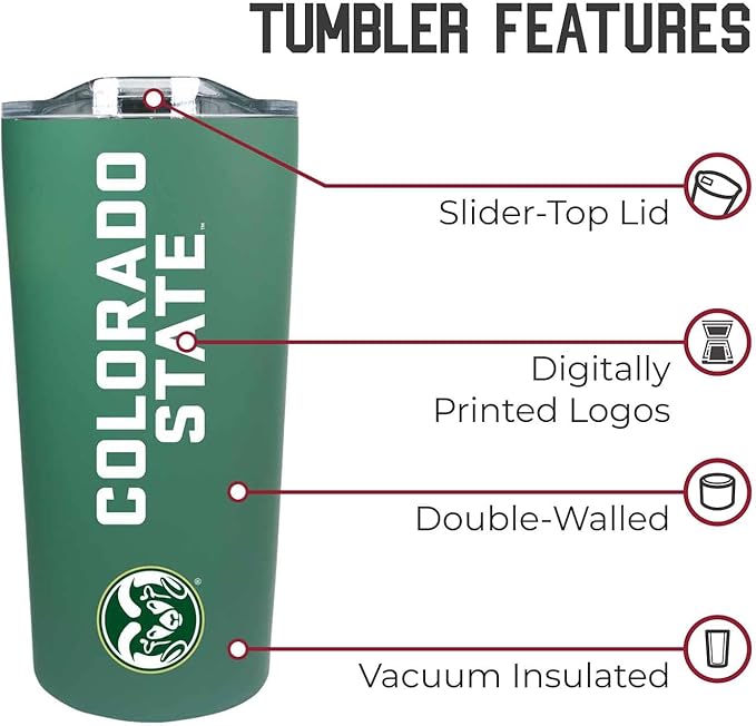 Campus Colors NCAA Stainless Steel Tumbler perfect for Gameday - 18 oz - Double Walled - Keeps Drinks Perfectly Insulated (Colorado State Rams - Green)