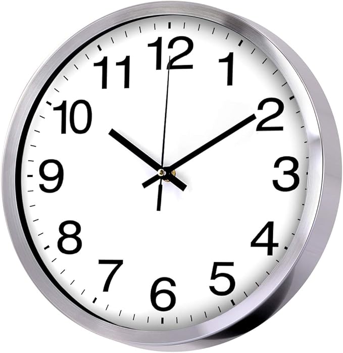 SIN&MI Wall Clock Metal Frame Glass Cover Non-Ticking Number Quartz Wall Clock by SINMI
