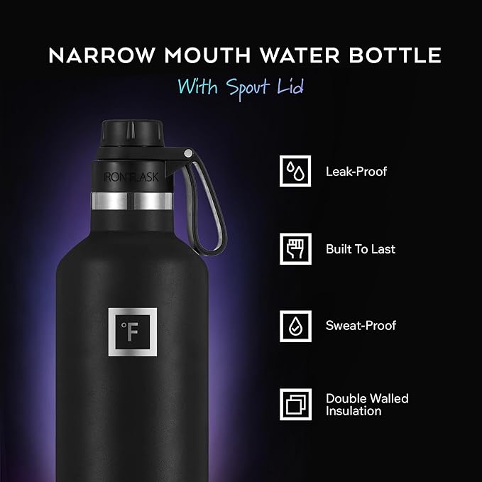 IRON °FLASK Camping & Hiking Hydration Flask with Spout, BPA-Free Insulated Stainless Steel Sports Water Bottle - 32 oz Dark Night