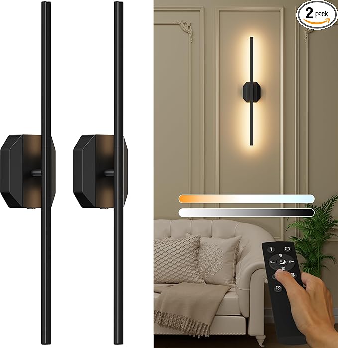 Battery Operated Wall Sconce Set of Two, Wireless Wall Sconces USB Rechargeable by hunhun