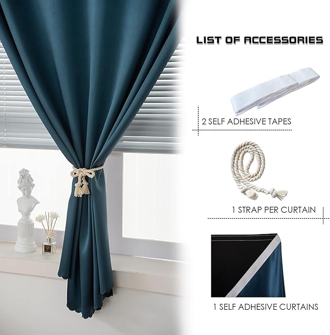 AJAZZ 100% Blackout Self Adhesive Curtains Small Window Short Temporary - Image 2