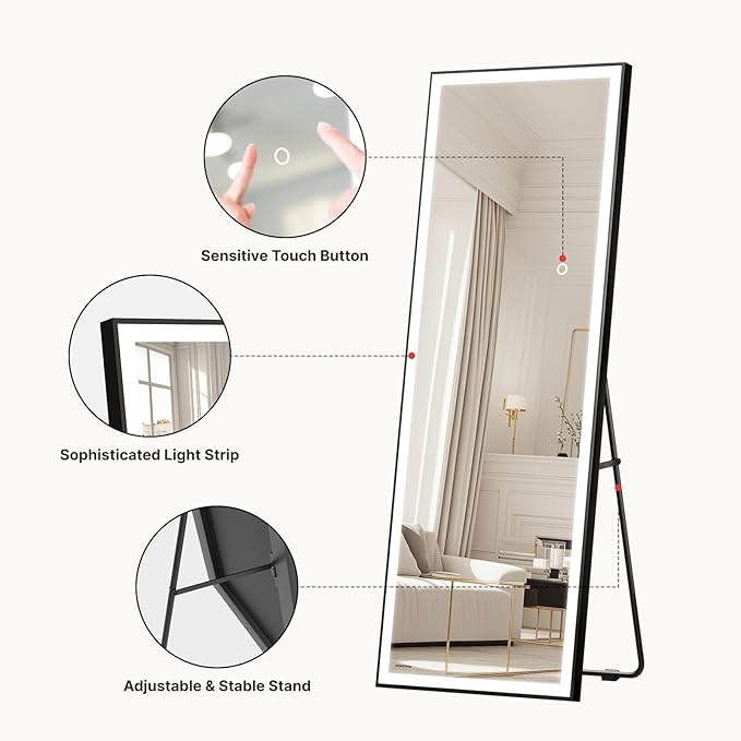 Kosmonia 67x20 Full Length Mirror, Dimmable 3 Color LED Light w/Light Memory - Image 4