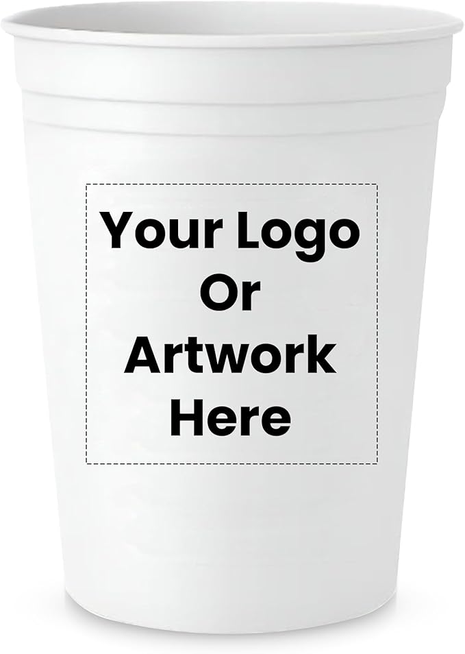 Customizable 16oz white Stadium 50 Cups | Personalized Plastic Party Cups - Reusable White Plastic Cups for Parties, Trick or Treat Drinks, Fall Events & Themed Decorations