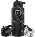 IRON °FLASK Camping & Hiking Hydration Flask with Straw, Wide Mouth Insulated Stainless Steel Sports Water Bottle - 32 oz Black Marquina