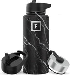 IRON °FLASK Camping & Hiking Hydration Flask with Straw, Wide Mouth Insulated Stainless Steel Sports Water Bottle - 32 oz Black Marquina