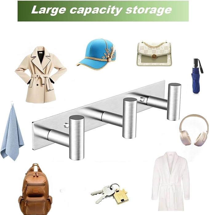 Wall Mounted Coat Rack-3 Hooks, Heavy Duty Stainless Steel Wall Hooks - Image 7