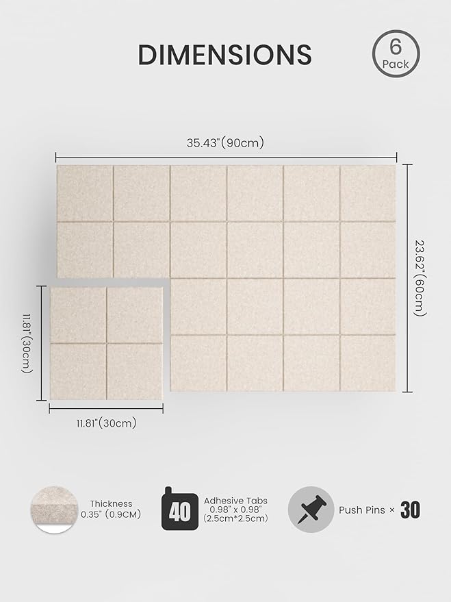 Bumusty Large Felt Bulletin Board, 30 Push Pins, 40 Adhesive Tabs - Image 2