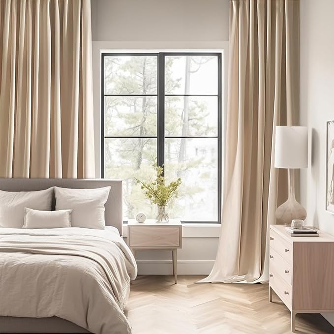 MIULEE Beige Back Tab Blackout Curtains 63 Inch Length 2 Panels Set - Image 2