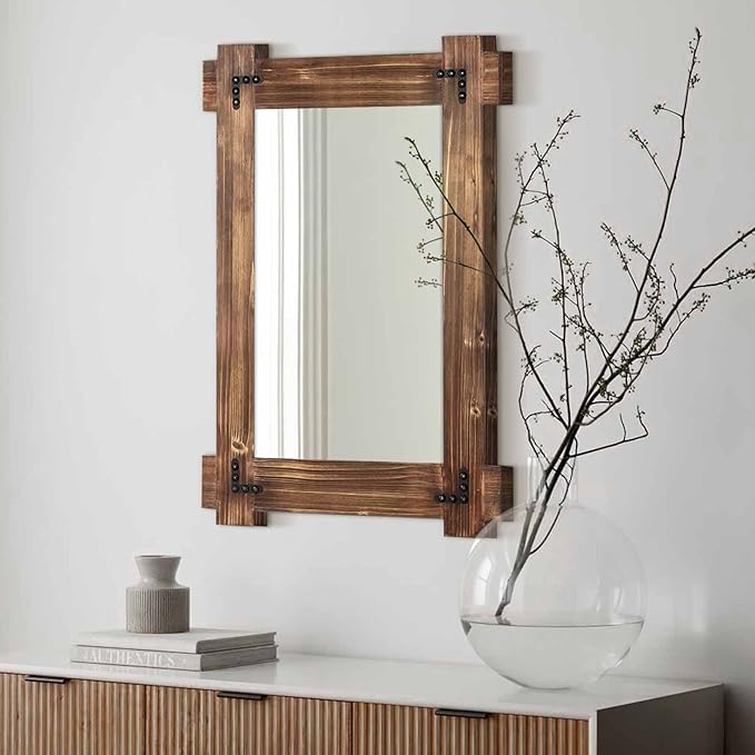 MeMoreCool 36x24 Farmhouse Rustic Wood Framed Bathroom Mirror, 24x36 Inch Wall by MeMoreCool