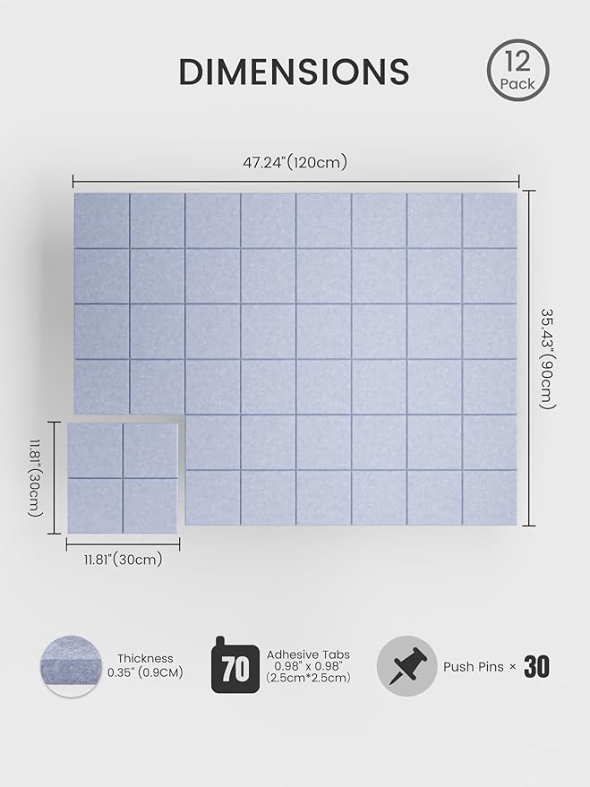 Bumusty Large Felt Bulletin Board, 30 Push Pins, 70 Adhesive Tabs, Soft - Image 2