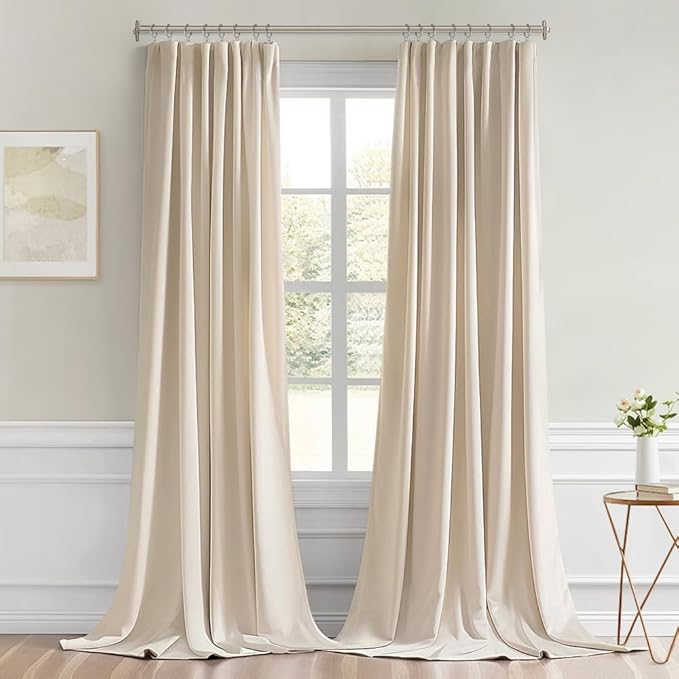 MIULEE Back Tab Cream Beige Curtains 102 Inch Long 2 Panels Set - Image 9