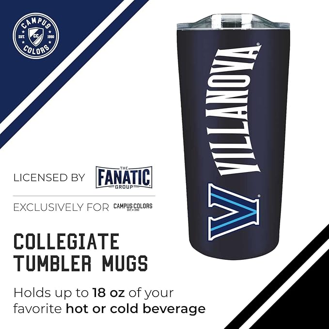 Campus Colors NCAA Stainless Steel Tumbler perfect for Gameday - 18 oz - Double Walled - Keeps Drinks Perfectly Insulated (Villanova Wildcats - Navy)