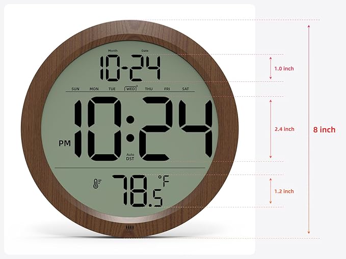 Digital Wall Clock with Date, Indoor Temperature, Battery-Operated Digital Clock - Image 3