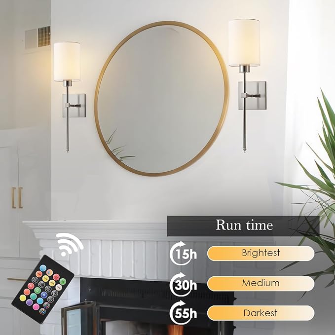 KARTOOSH Battery Operated Wall Sconce Set of Two, Wireless Rechargeable Wall - Image 3