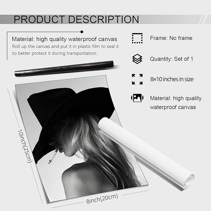 FuSatisYilife Trendy Black And White Wall Art Cool Western Woman Smoking Prints - Image 2