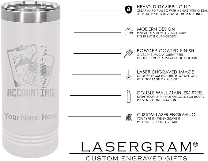 LaserGram 22oz Vacuum Insulated Skinny Tumbler, Low Wing Airplane, Personalized Engraving Included (White)