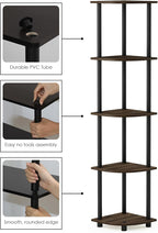 Furinno TURN-N-TUBE Corner Shelf, 5-Tier Corner Bookshelf, Open Storage Shelves - Image 7