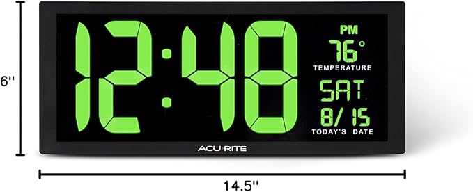 AcuRite 75155M 14.5" Large Green LED Digital Clock Inch - Image 8