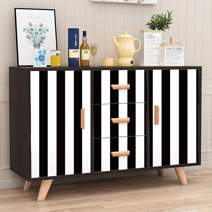 Jeweluck Black and White Wallpaper Peel and Stick Wall Paper 17.7”x393.7” Black - Image 6
