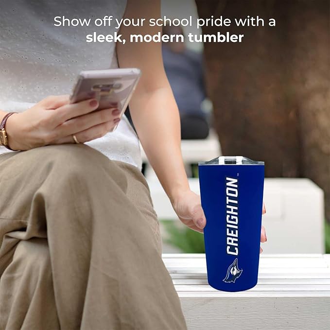 Campus Colors NCAA Stainless Steel Tumbler perfect for Gameday - 18 oz - Double Walled - Keeps Drinks Perfectly Insulated (Creighton Bluejays - Blue)
