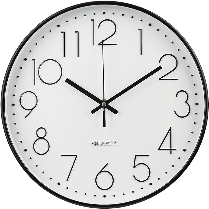 Wall Clock 12 Inch Non-Ticking Silent Modern Simple Style Round Decor Clock by BAKBRAND