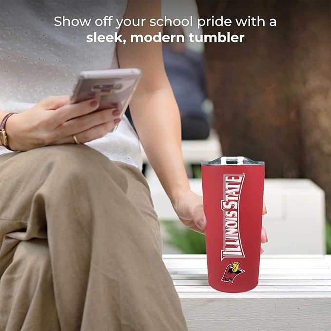 Campus Colors NCAA Stainless Steel Tumbler perfect for Gameday - 18 oz - Double Walled - Keeps Drinks Perfectly Insulated (Illinois State Redbirds - Red)
