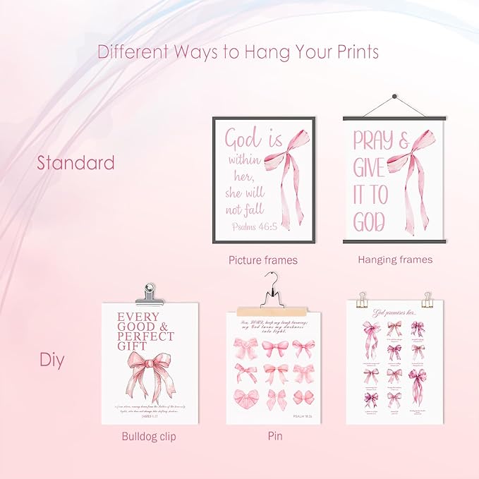 KBKBART Coquette Pink Bow Wall Art Decor Posters– Set of 6 Unframed 8x10 Prints - Image 3