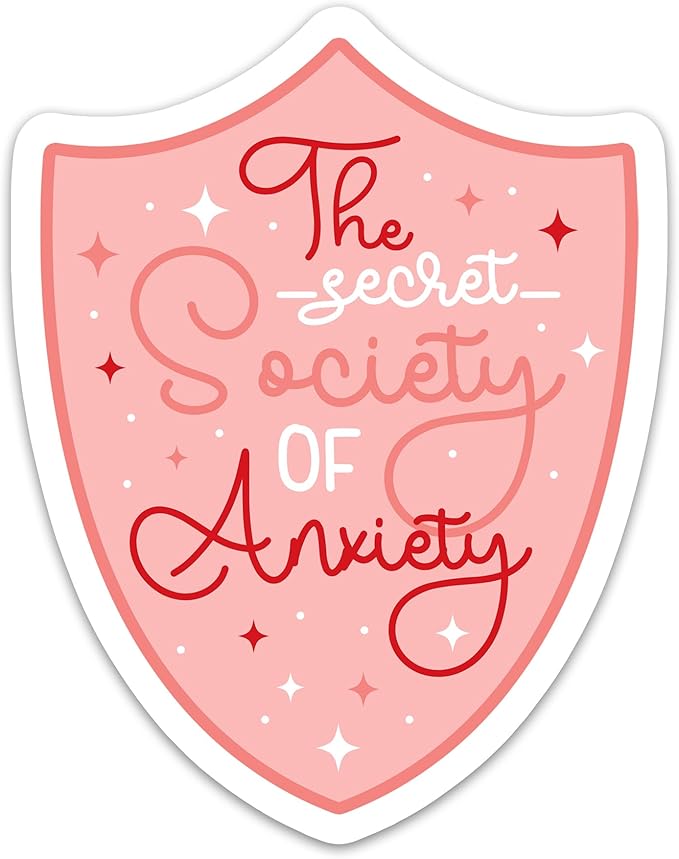 The Secret Society of Anxiety Mental Health Sticker, Cute Pink Shield Anxiety Awareness Stickers Self Care Vinyl Waterproof Decals for Laptop Water Bottle Tumbler Notebook Flask Phone Case