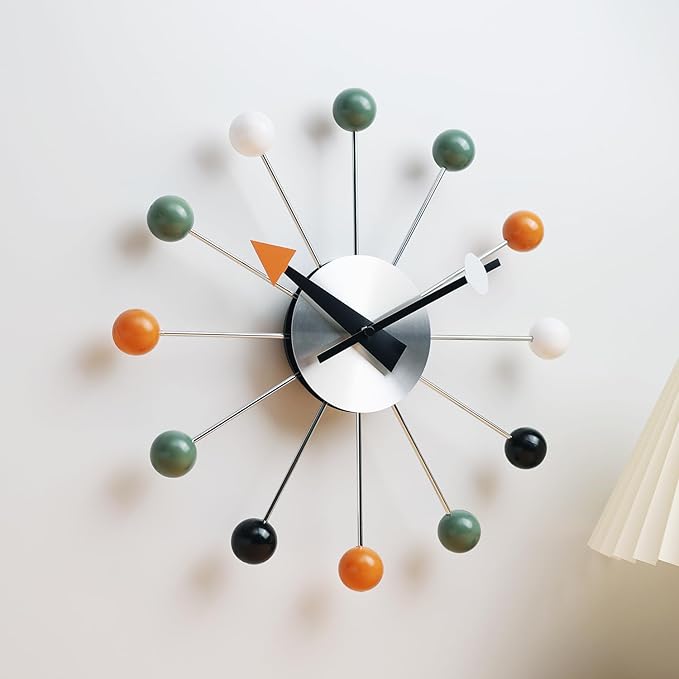 Mid Century Modern Wall Clock Decorative Multicolour Ball Silent Non Ticking - Image 2