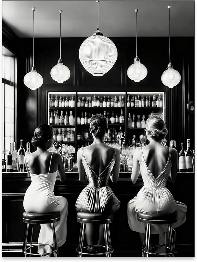FuSatisYilife Vintage Black and White Canvas Wall Art Trendy Women Drink by FuSatisYilife