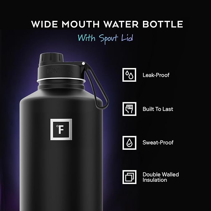 IRON °FLASK Camping & Hiking Hydration Flask with Spout, Wide Mouth Insulated Stainless Steel Sports Water Bottle - 64 oz Sky