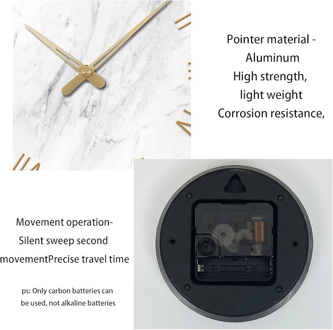 White Marble Large Clocks for Living Room Round Glass Wall Clock Battery - Image 8