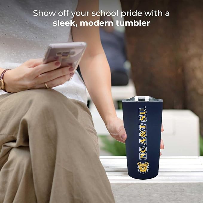 Campus Colors NCAA Stainless Steel Tumbler perfect for Gameday - 18 oz - Double Walled - Keeps Drinks Perfectly Insulated (North Carolina A&T State University - Navy)