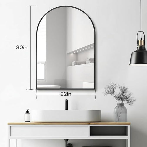 22" x 30" Black Arched Mirror, Arch Wall Mirror, Metal Frame Black Bathroom - Image 2