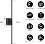 Battery Operated Wall Sconce, 3000K-6000K Dimmable Black Wall Lights - Image 5