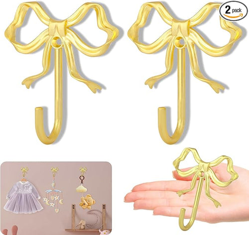 2Pcs Large Size Gold Bow Wall Hook, Metal Hook, Bow Room Decor Hooks by XHIPY