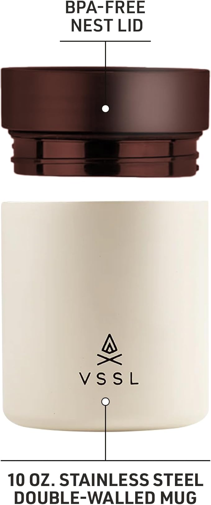 VSSL Nest 10 oz Mug, Stainless Steel, Double Walled, Vacuum Sealed & Integrates Nest Products, Cream
