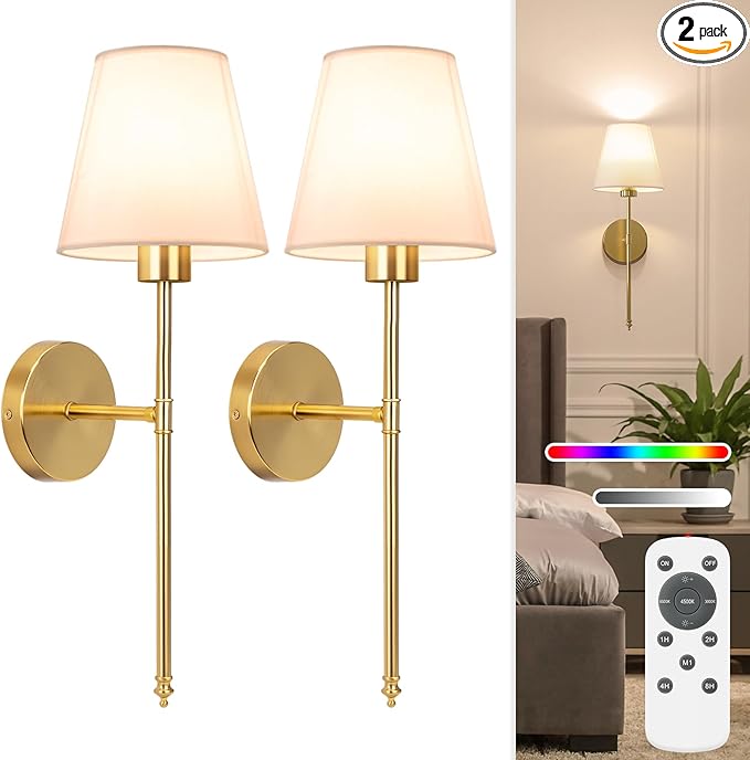 NIORSUN 19.9 inch Battery Operated Wall Sconce Set of 2, 10 Colors Wireless by NIORSUN