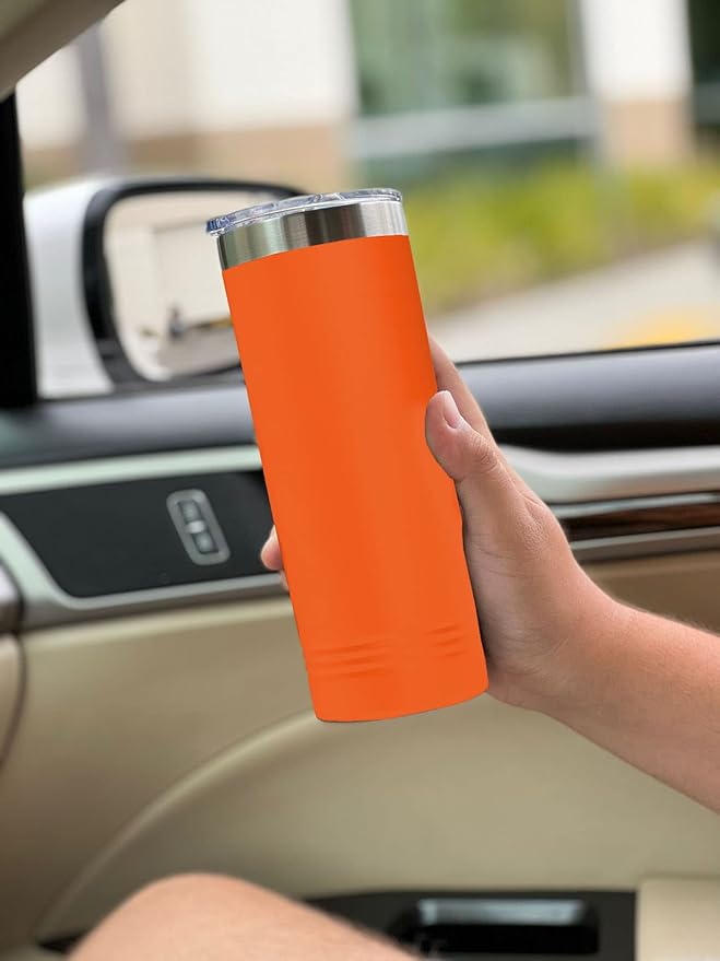 LaserGram 22oz Vacuum Insulated Skinny Tumbler, Jet Airplane, Personalized Engraving Included (Orange)