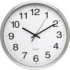 Wall Clock 12 Inch Silver Brushed Finish Silent Non Ticking Indoor Clock Round - Image 2