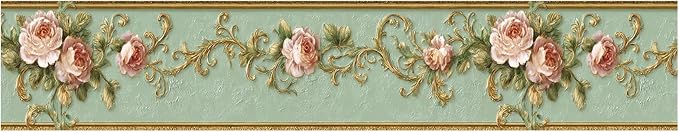 Vintage Rose Wall Border 196x4 Inch Peel and Stick Floral Wallpaper Border - Image 2