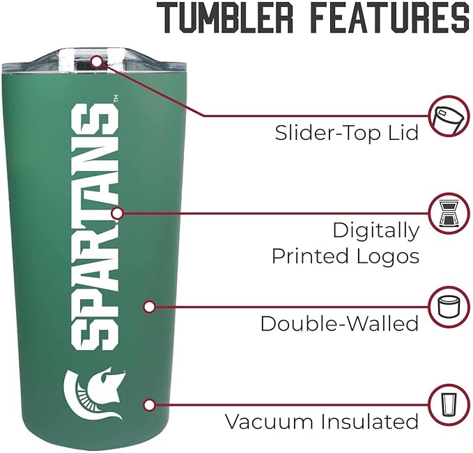 Campus Colors NCAA Stainless Steel Tumbler perfect for Gameday - 18 oz - Double Walled - Keeps Drinks Perfectly Insulated (Michigan State Spartans - Green)