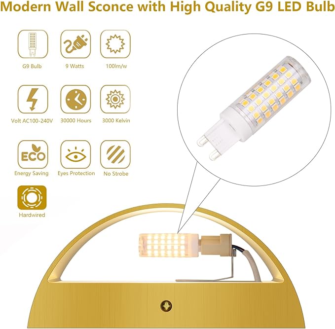 Aipsun 2 Pack Brushed Gold Wall Sconce Indoor Wall Lights Hardwired Up and Down - Image 4
