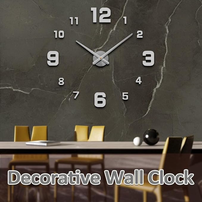 Mintime Modern Frameless DIY Wall Clock Large 3D Wall Watch Mirror Numbers - Image 2